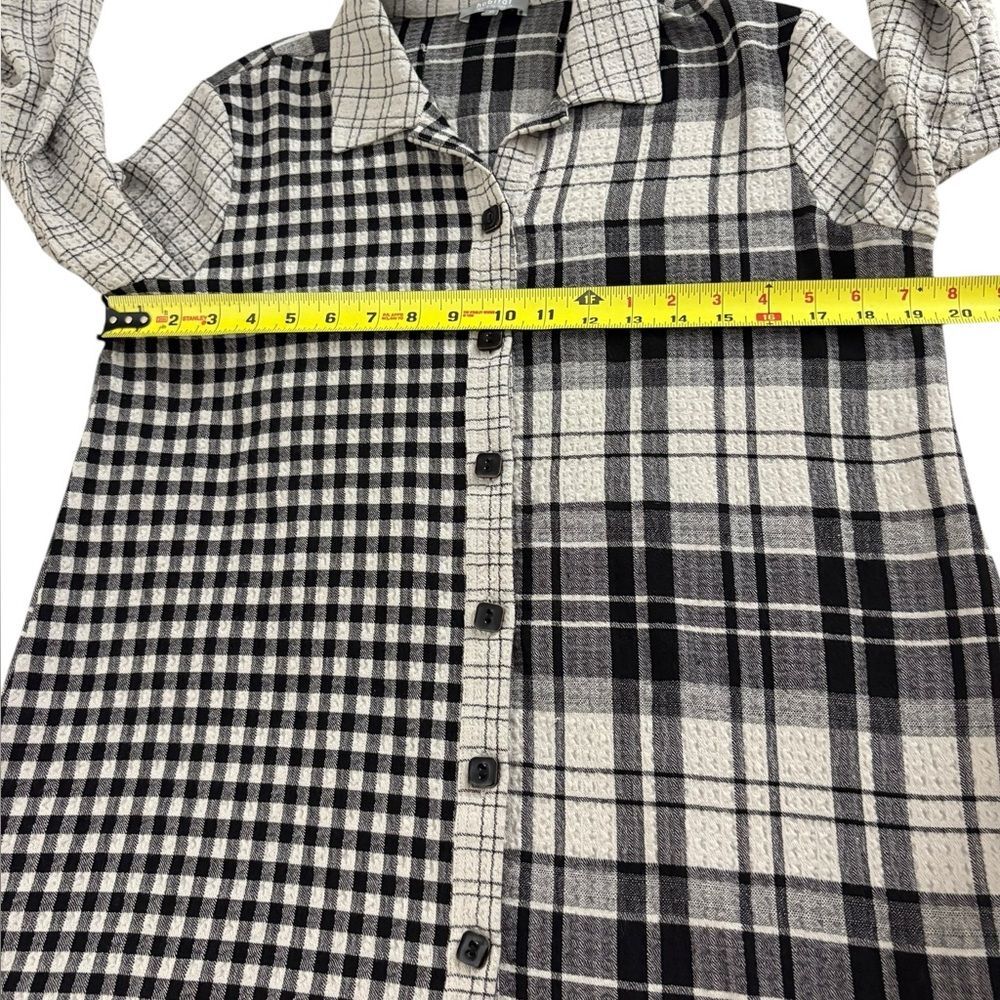 Habitat Boyfriend Tunic Putty Botton Down Shirt Mixed Plaid Black Gray Womens XS - Picture 10 of 10